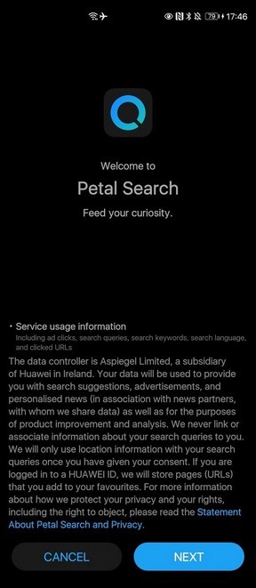 Ijin aplikasi Petal Search (XDA-Developers)