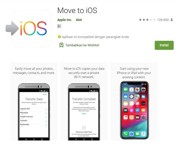 Memindahkan aplikasi dari Android ke iPhone dengan fitur Move to iOS app (play.google.com)