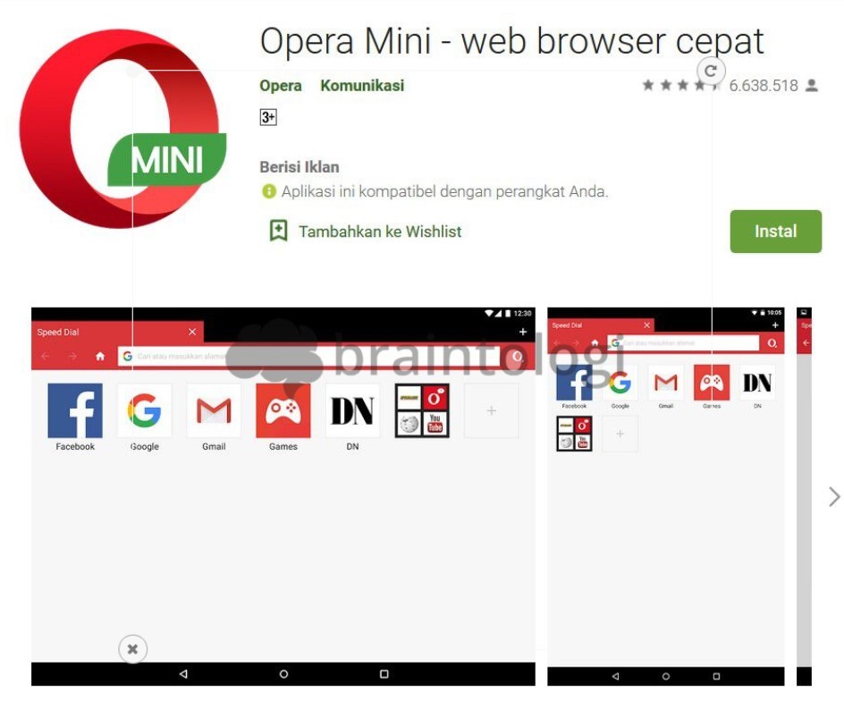 Aplikasi browser Opera Mini (Play Google)